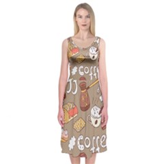 Vector-seamless-pattern-with-doodle-coffee-equipment Midi Sleeveless Dress by uniart180623