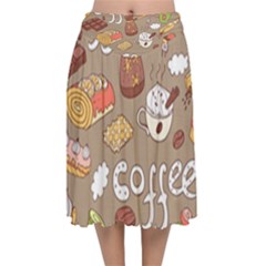 Vector-seamless-pattern-with-doodle-coffee-equipment Velvet Flared Midi Skirt by uniart180623