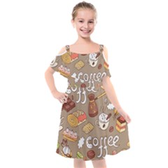 Vector-seamless-pattern-with-doodle-coffee-equipment Kids  Cut Out Shoulders Chiffon Dress by uniart180623