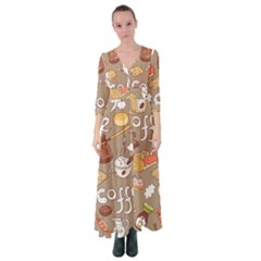 Vector-seamless-pattern-with-doodle-coffee-equipment Button Up Maxi Dress