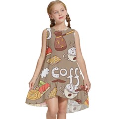 Vector-seamless-pattern-with-doodle-coffee-equipment Kids  Frill Swing Dress by uniart180623