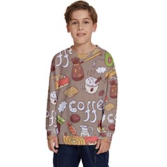 Vector-seamless-pattern-with-doodle-coffee-equipment Kids  Long Sleeve Jersey by uniart180623