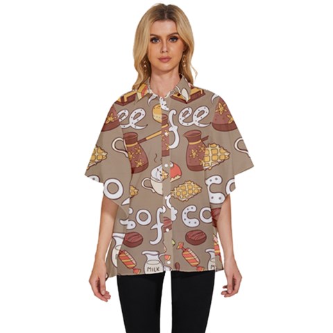 Vector-seamless-pattern-with-doodle-coffee-equipment Women s Batwing Button Up Shirt by uniart180623