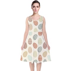 Seamless-pattern-colorful-easter-egg-flat-icons-painted-traditional-style V-neck Midi Sleeveless Dress  by uniart180623