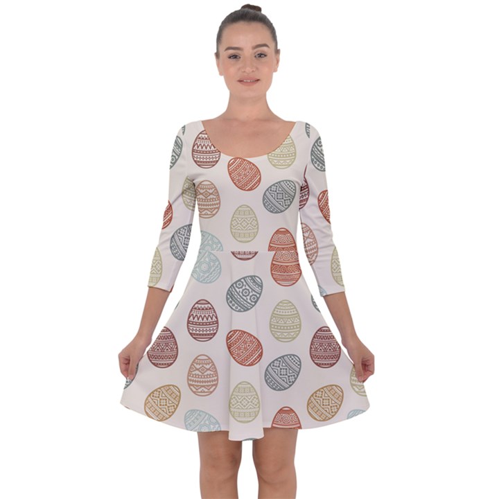 Seamless-pattern-colorful-easter-egg-flat-icons-painted-traditional-style Quarter Sleeve Skater Dress