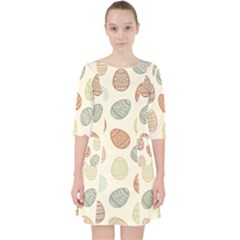 Seamless-pattern-colorful-easter-egg-flat-icons-painted-traditional-style Quarter Sleeve Pocket Dress by uniart180623