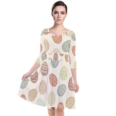 Seamless-pattern-colorful-easter-egg-flat-icons-painted-traditional-style Quarter Sleeve Waist Band Dress by uniart180623