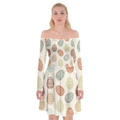 Seamless-pattern-colorful-easter-egg-flat-icons-painted-traditional-style Off Shoulder Skater Dress by uniart180623