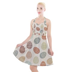 Seamless-pattern-colorful-easter-egg-flat-icons-painted-traditional-style Halter Party Swing Dress  by uniart180623