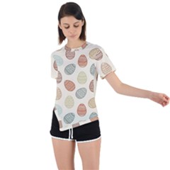 Seamless-pattern-colorful-easter-egg-flat-icons-painted-traditional-style Asymmetrical Short Sleeve Sports Tee by uniart180623