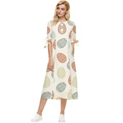 Seamless-pattern-colorful-easter-egg-flat-icons-painted-traditional-style Bow Sleeve Chiffon Midi Dress by uniart180623