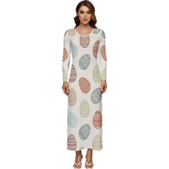 Seamless-pattern-colorful-easter-egg-flat-icons-painted-traditional-style Long Sleeve Longline Maxi Dress by uniart180623