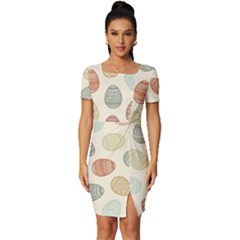 Seamless-pattern-colorful-easter-egg-flat-icons-painted-traditional-style Fitted Knot Split End Bodycon Dress by uniart180623