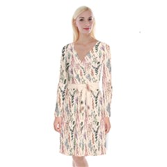 Watercolor-floral-seamless-pattern Long Sleeve Velvet Front Wrap Dress by uniart180623