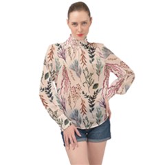 Watercolor-floral-seamless-pattern High Neck Long Sleeve Chiffon Top by uniart180623