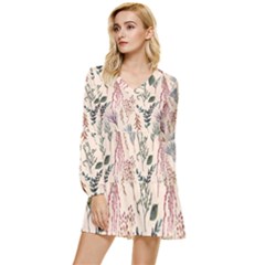 Watercolor-floral-seamless-pattern Tiered Long Sleeve Mini Dress by uniart180623