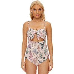 Watercolor-floral-seamless-pattern Knot Front One-piece Swimsuit by uniart180623