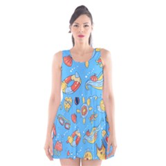 Hand-drawn-seamless-pattern-summer-time Scoop Neck Skater Dress by uniart180623