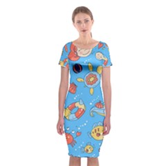 Hand-drawn-seamless-pattern-summer-time Classic Short Sleeve Midi Dress by uniart180623