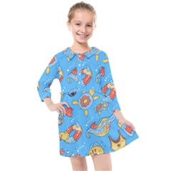 Hand-drawn-seamless-pattern-summer-time Kids  Quarter Sleeve Shirt Dress by uniart180623