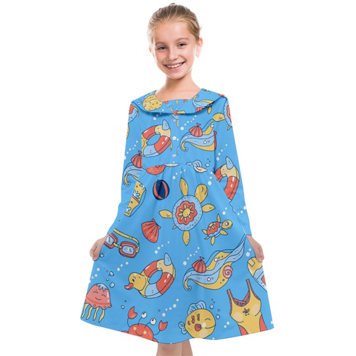 Hand-drawn-seamless-pattern-summer-time Kids  Midi Sailor Dress