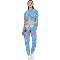 Hand-drawn-seamless-pattern-summer-time Cropped Zip Up Lounge Set by uniart180623