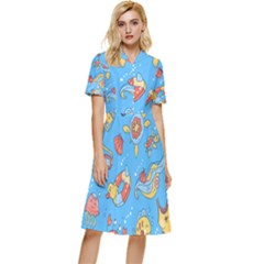 Hand-drawn-seamless-pattern-summer-time Button Top Knee Length Dress by uniart180623