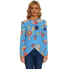 Hand-drawn-seamless-pattern-summer-time Long Sleeve Crew Neck Pullover Top