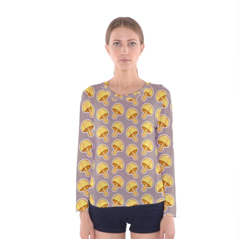 Yellow-mushroom-pattern Women s Long Sleeve Tee by uniart180623