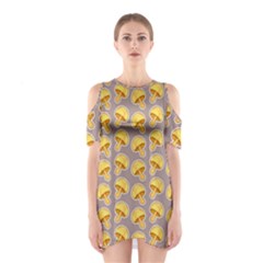 Yellow-mushroom-pattern Shoulder Cutout One Piece Dress by uniart180623