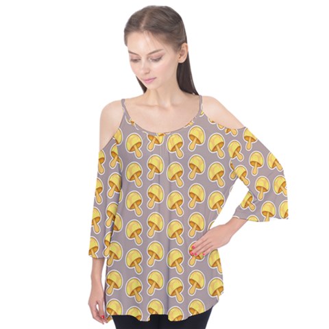 Yellow-mushroom-pattern Flutter Sleeve Tee  by uniart180623