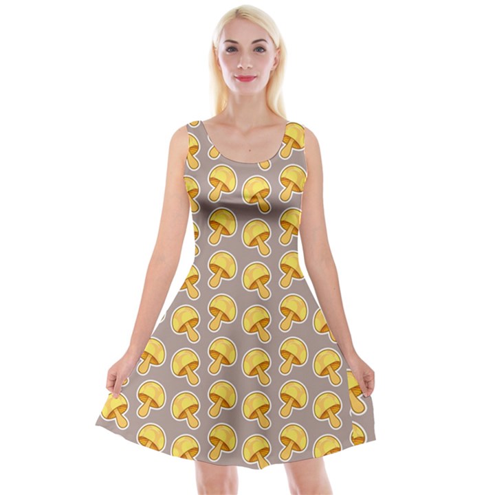 Yellow-mushroom-pattern Reversible Velvet Sleeveless Dress