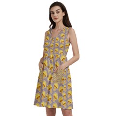 Yellow-mushroom-pattern Sleeveless Dress With Pocket