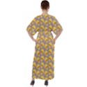 Yellow-mushroom-pattern V-Neck Boho Style Maxi Dress View2