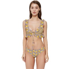 Yellow-mushroom-pattern Low Cut Ruffle Edge Bikini Set by uniart180623