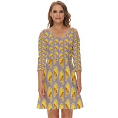 Yellow-mushroom-pattern Shoulder Cut Out Zip Up Dress by uniart180623