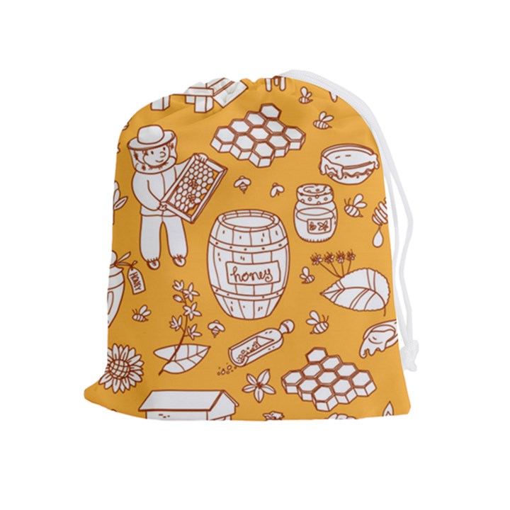 Vector-honey-element-doodle-seamless-pattern-with-beehive-beeke Drawstring Pouch (XL)