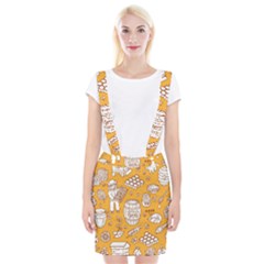 Vector-honey-element-doodle-seamless-pattern-with-beehive-beeke Braces Suspender Skirt by uniart180623