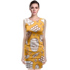 Vector-honey-element-doodle-seamless-pattern-with-beehive-beeke Sleeveless Velvet Midi Dress by uniart180623