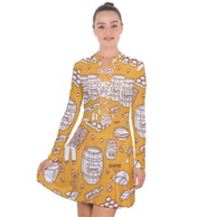 Vector-honey-element-doodle-seamless-pattern-with-beehive-beeke Long Sleeve Panel Dress by uniart180623