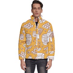 Vector-honey-element-doodle-seamless-pattern-with-beehive-beeke Men s Puffer Bubble Jacket Coat by uniart180623