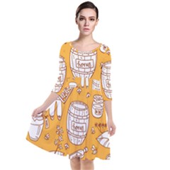 Vector-honey-element-doodle-seamless-pattern-with-beehive-beeke Quarter Sleeve Waist Band Dress by uniart180623