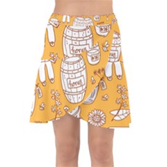 Vector-honey-element-doodle-seamless-pattern-with-beehive-beeke Wrap Front Skirt by uniart180623