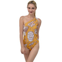 Vector-honey-element-doodle-seamless-pattern-with-beehive-beeke To One Side Swimsuit by uniart180623