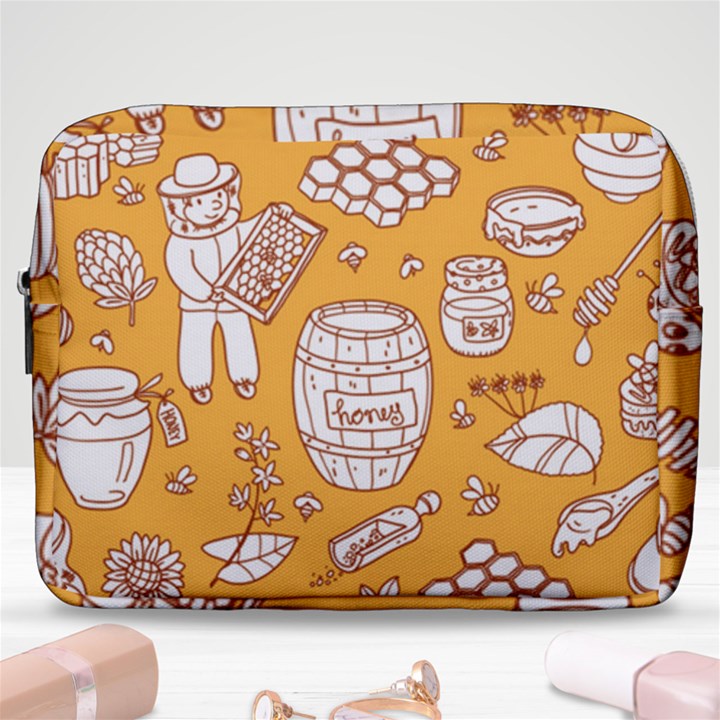 Vector-honey-element-doodle-seamless-pattern-with-beehive-beeke Make Up Pouch (Large)