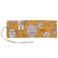 Vector-honey-element-doodle-seamless-pattern-with-beehive-beeke Roll Up Canvas Pencil Holder (m) by uniart180623