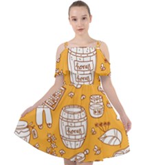 Vector-honey-element-doodle-seamless-pattern-with-beehive-beeke Cut Out Shoulders Chiffon Dress by uniart180623