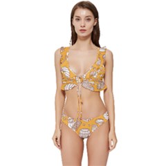 Vector-honey-element-doodle-seamless-pattern-with-beehive-beeke Low Cut Ruffle Edge Bikini Set by uniart180623