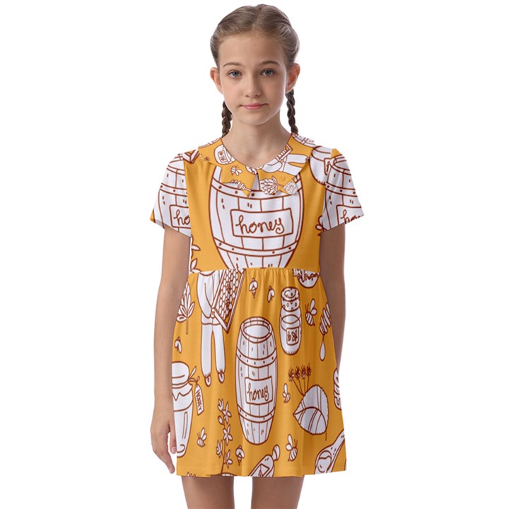 Vector-honey-element-doodle-seamless-pattern-with-beehive-beeke Kids  Asymmetric Collar Dress