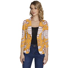 Vector-honey-element-doodle-seamless-pattern-with-beehive-beeke Women s One-button 3/4 Sleeve Short Jacket by uniart180623